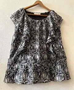 美品★リボンで裾幅調節可、裏地付シフォン生地&2枚重ねフリル袖ゆったりチュニック