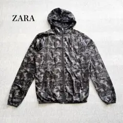 ザラ　フード付きナイロンパーカー(M)　ミリタリー　総柄　快適　メンズ　アウター