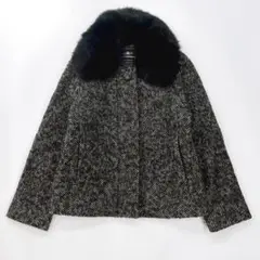 【美品】グレースコンチネンタル ファー ツイード ノーカラー 千鳥格子 M 38