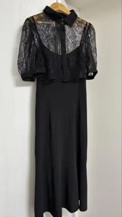 FRIFUL レーストップス付きブラックドレス