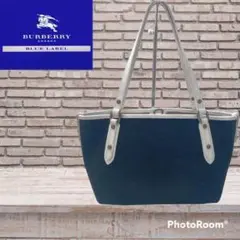 バーバリーブルーレーベル ハンドバッグ 大きなロゴ付き コットン ブラック