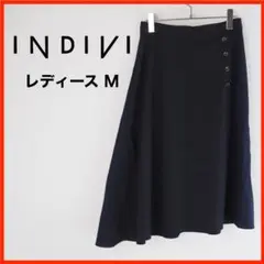 A3604★美品★INDIVI*アシンメトリーフレアスカート*38*M*黒*紺