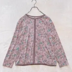 美品　ジップアップ　(F) トップス　小花柄　ラインストーン　羽織り　ノーカラー
