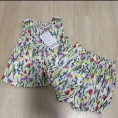 新品女の子ノースリーブチュニック＆ブルマパンツ上下セット花柄90cm