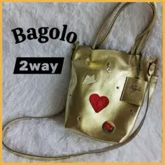 希少カラー★BAGOLO レザートート 2way ピンバッジ メタリックゴールド