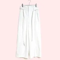 VIS ワイドパンツ 白 ウエストリボン M カジュアル きれいめ おでかけ