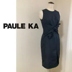 美品 PAULEKA ノースリーブワンピースドレス シルク混 黒 ブラック