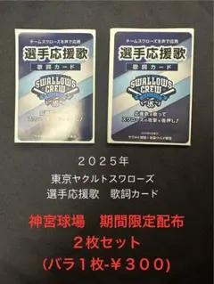 【神宮球場限定配布】選手応援歌★歌詞カード(２枚セット)☆東京ヤクルトスワローズ
