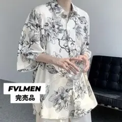FVLMEN イラスト レトロ フラワー プリント オーバーサイズシャツ モード