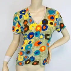 クリスチャンディオール★総柄 アイコンロゴ刺繍 Vネック Tシャツ(M相当)