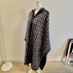ステラマッカートニーブルーチェックフード付きポンチョ