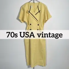 ☆USA製 70sヴィンテージ ダブルボタン レトロワンピース ロケットタロン