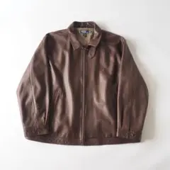 ラルフローレン　シングルライダース　革ジャン　ブラウン　裏地チェック　美品 ラルフローレン Ralph Lauren レザージャケット シングル
