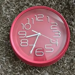 ジャンク品　赤のシンプルな掛け時計 直径26cm