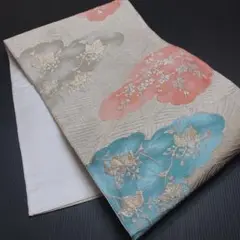 帯【名古屋帯】六通 花柄 ☆リメイク素材☆着物☆ おまとめ割有り❣️