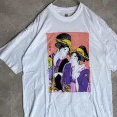 浮世絵風女性イラスト Tシャツ ホワイト 90's 春夏 半袖