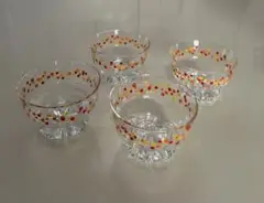 美品　レトロ　ポンポンオレンジフラワーデザートグラス　5個