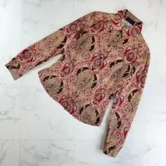 美品 アンクライン 総柄シャツ ペイズリー柄 レッド サイズ9*RC1128