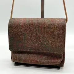 【良品】ETRO ショルダーウォレット ポシェット ペイズリー柄 ブラウン