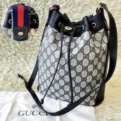 希少✨美品✨グッチ アクセコ バケットショルダーバッグ シェリーライン ネイビー
