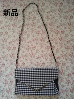 新品 ギンガムチェック柄チェーンショルダーバッグ
