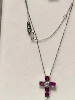 未使用 ルビーu0026ダイヤ18K クロスプチネックレス