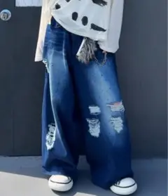 interfactory カイチ ダメージペイントデニム ブルー Mサイズ