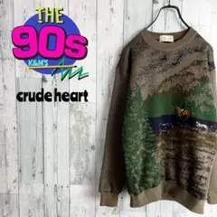 80's crude heart 日本製　ホースロゴ刺繍　奇抜　個性派ニット