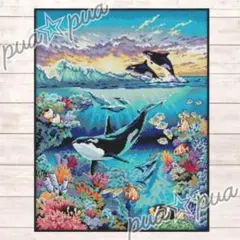 クロスステッチキット 海の生き物達 刺繍作成キット 14カウント 図面印刷あり