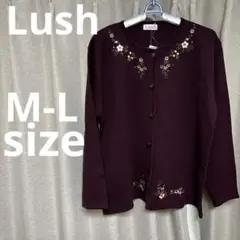 Lush バーガンディ 刺繍カーディガン