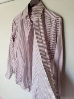 新品 ストライプ柄長袖Yシャツ レッド×ホワイト
