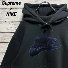 437【人気のLサイズ】シュプリーム　ナイキコラボ　レザーロゴ　パーカー