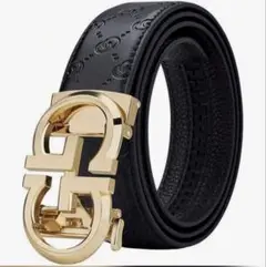 新品　高級感　人気　メンズ　ベルト　シグネチャー　Gバックル　ゴールド　ブラック