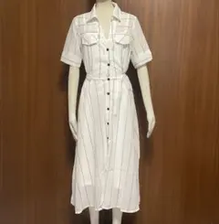 ホワイト ストライプ 半袖 シャツワンピース　新品