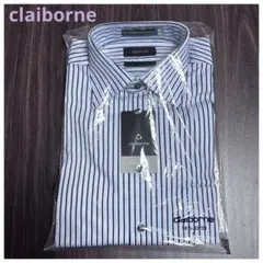 claiborne ストライプシャツ 長袖 リンクルフリー ライトブルー×チョコ