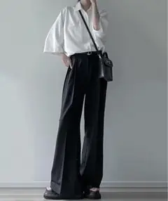 ストレッチルーズシルエットハイウエストフレアパンツ