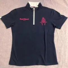 【美品】Paul Stuart 半袖 ハイネック ジップシャツ ポロシャツ 紺M