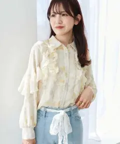 MAJESTIC LEGON 襟付きシアーフリルブラウス 新品未使用タグ付き