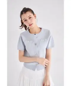 tocco closet ビジューアソートボタン半袖カーディガン
