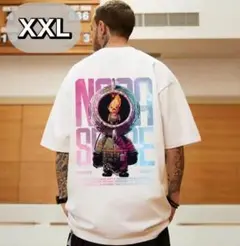 Tシャツ 炎 宇宙 プリント XXL メンズ 白 カジュアル ユニセックス 半袖