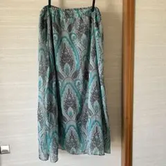 ターコイズ グレー ペイズリー柄 ロングスカート