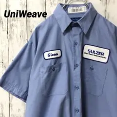 C2249 UniWeave 海外古着 ワークシャツ 半袖シャツ ブルー 刺繍