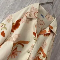 ヴィンテージ ブラウス ボタニカル レトロ 可愛い クリームベージュ オレンジ