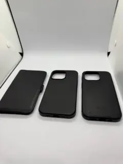 iPhone13pro用 ブラックレザーケース 3点セット