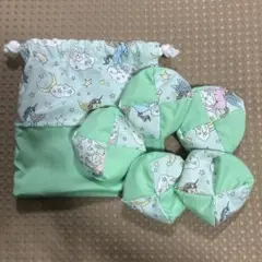お手玉5個と収納用巾着袋　⑤ ハンドメイド