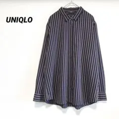 ユニクロ　長袖シャツ　ブラウス　ストライプ　ネイビー　紺　L