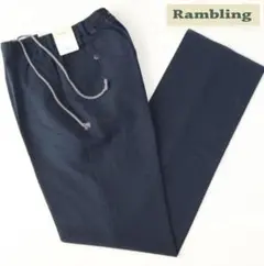 新品【ランブリング】春夏シアサッカーチェック柄イージーパンツ スラックス 紺 M