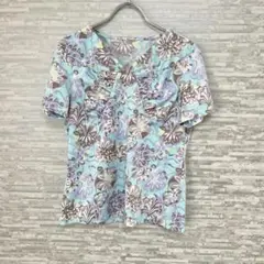 ESPIE ✨花柄 Vネック 半袖シャツ 水色系 フェミニン 夏トップス