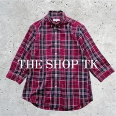 《 THE SHOP TK 》　五分袖シャツ チェック柄　マゼンタ色　M