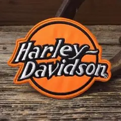 ハーレー ワッペン ◆ 刺繍 パッチ HARLEY 英字ロゴ オレンジ